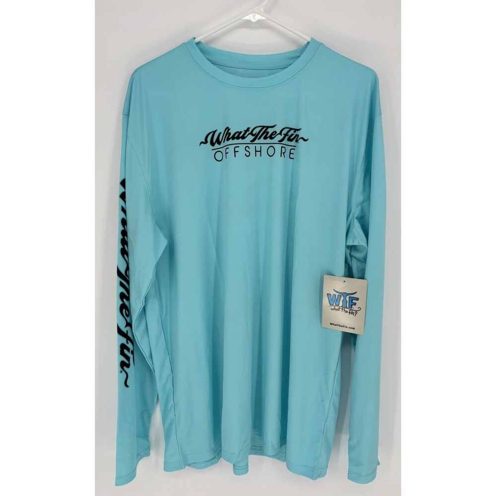 New What The Fin Mens Performance Graphic T-Shirt Long Sleeve Sea Blue Size XL